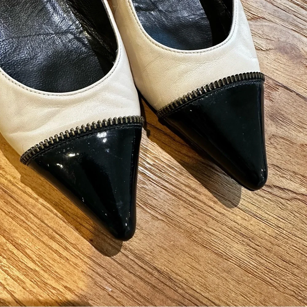 Stuart Weitzman Women’s Two Tone Leather Patent Spectator Kitten Heels Pointed 8